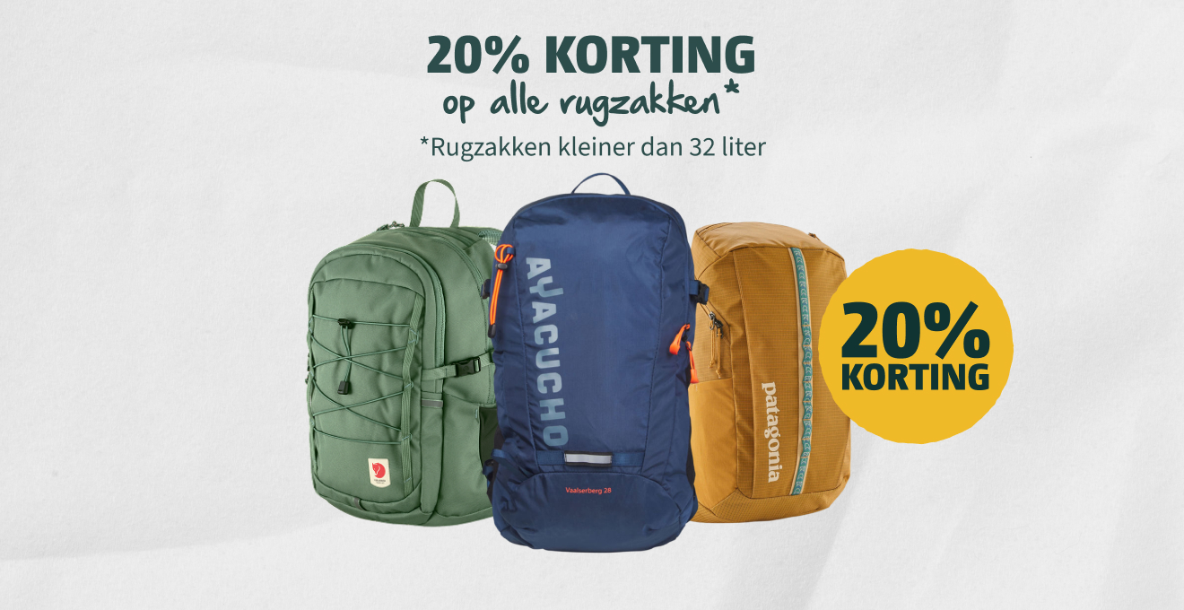20% korting op alle rugzakken onder 32 liter
