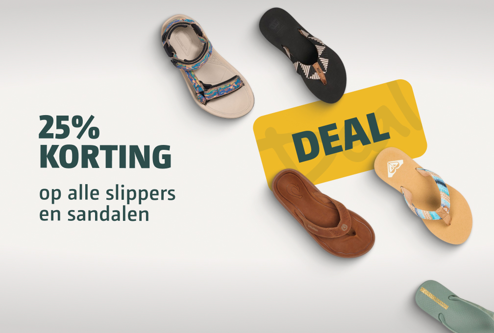 25% korting op alle slippers & sandalen