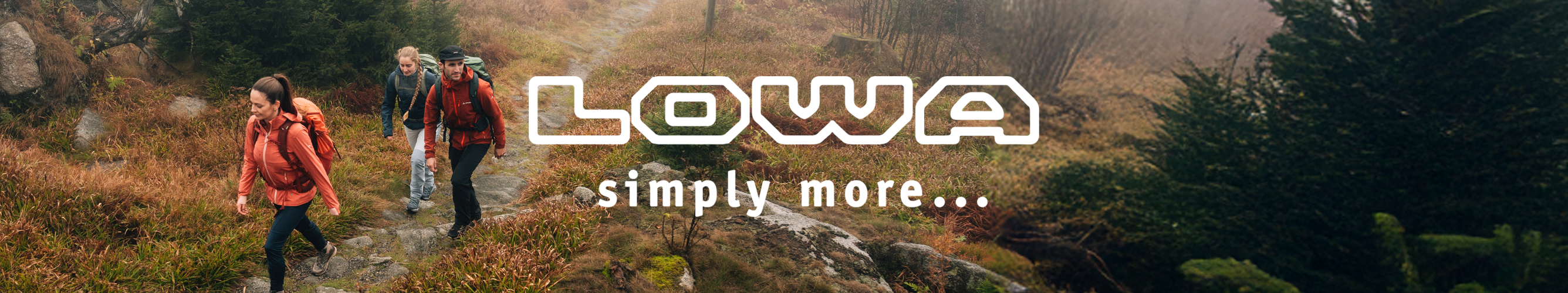 drie mensen wandelen op een heuvel in een mistig bos